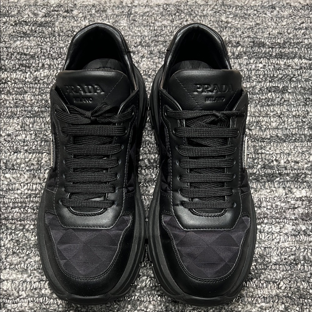 Prada Leather and Re-Nylon Black Sneakers